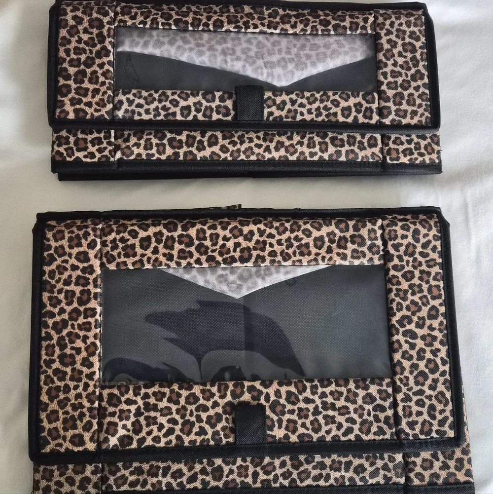 Set Of Two Animal Print Collapsible Storage Fabric Bins With See Through Window